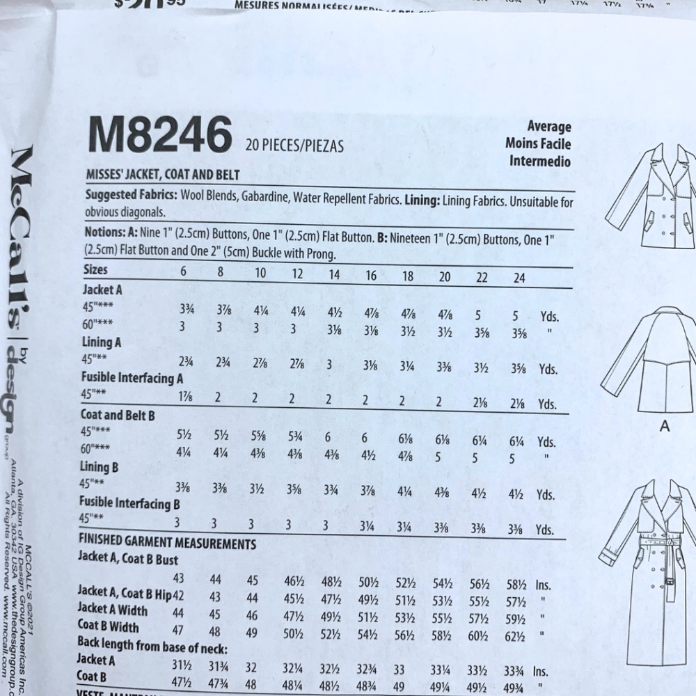 NEW McCalls M8246 TRENCH COAT Sewing Pattern UNOPENED - Picture 9 of 9